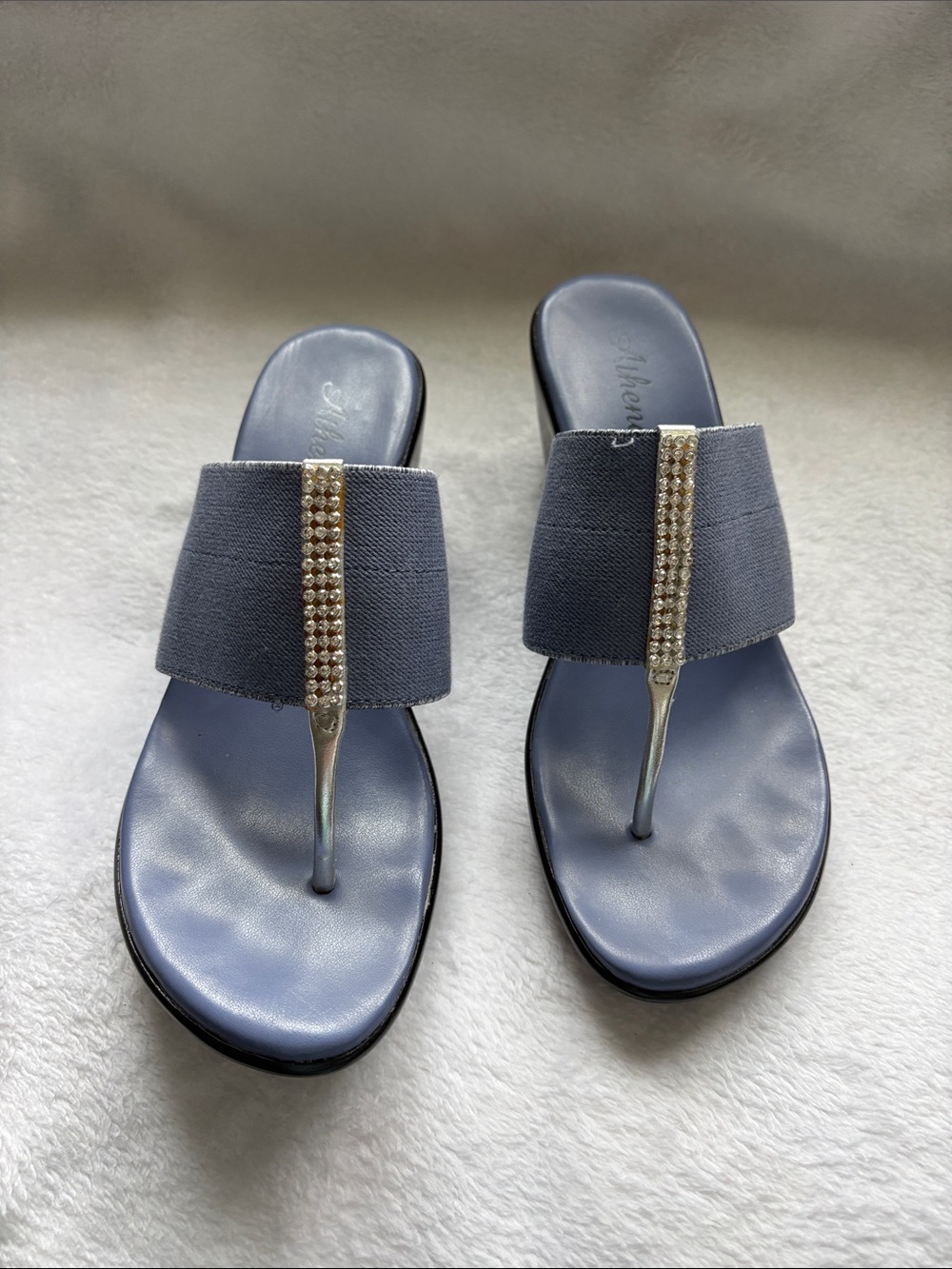 Athena Alexander Blue Rhinestone Wedge Thong Sandals (size 7.5)
